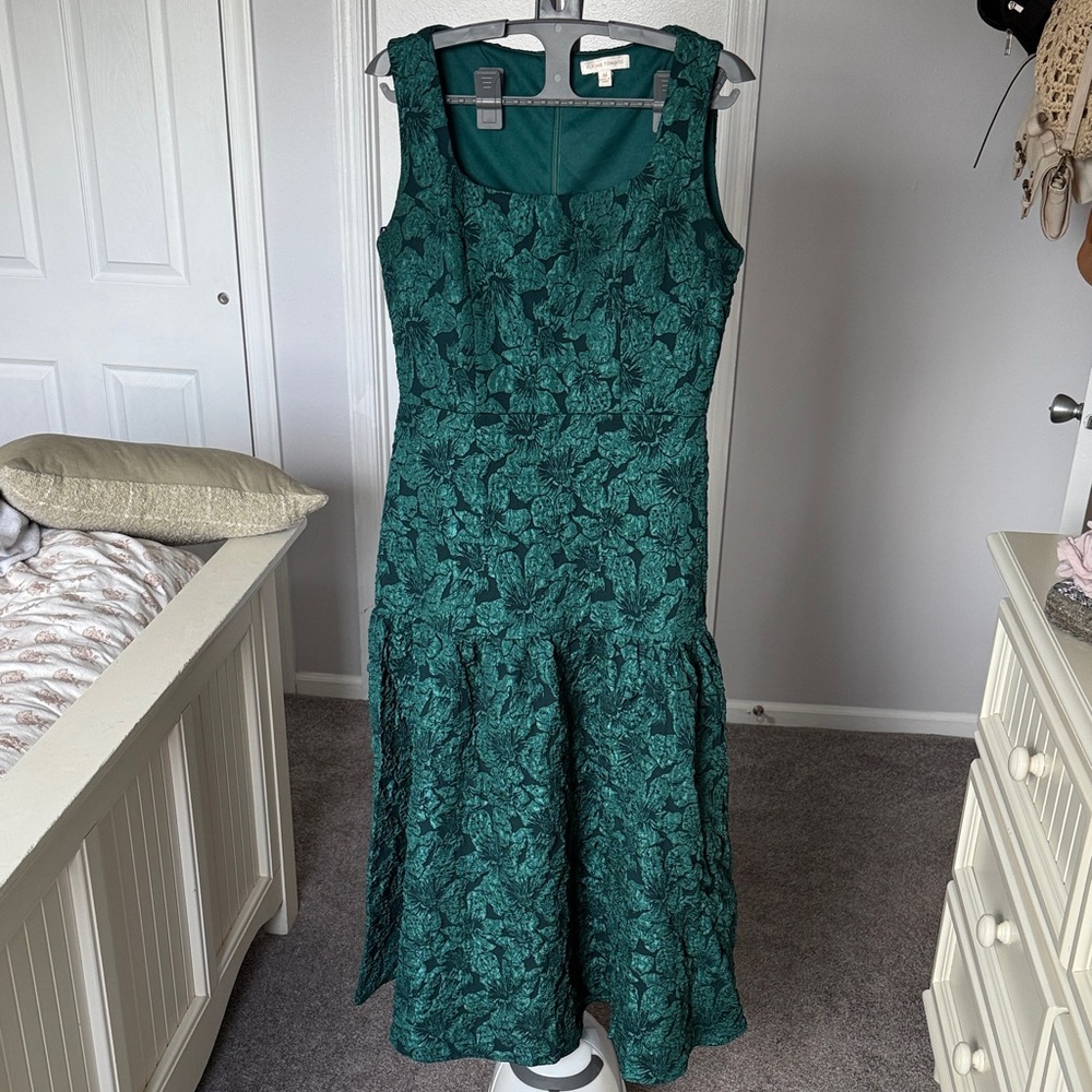 Red Dress Boutique Green Jacquard Drop Waist Midi Dress